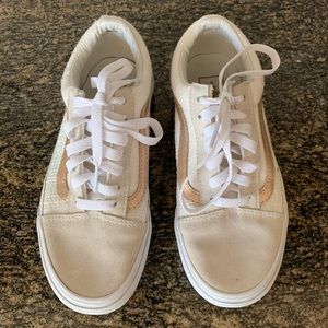 White with rose gold trim Vans sneakers 6.5